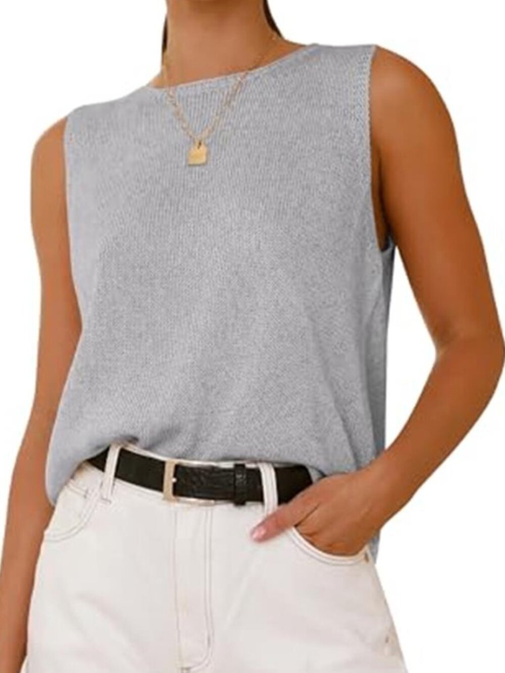 Fashion Grey Viscose Sleeveless Top Casual Sweater Tops